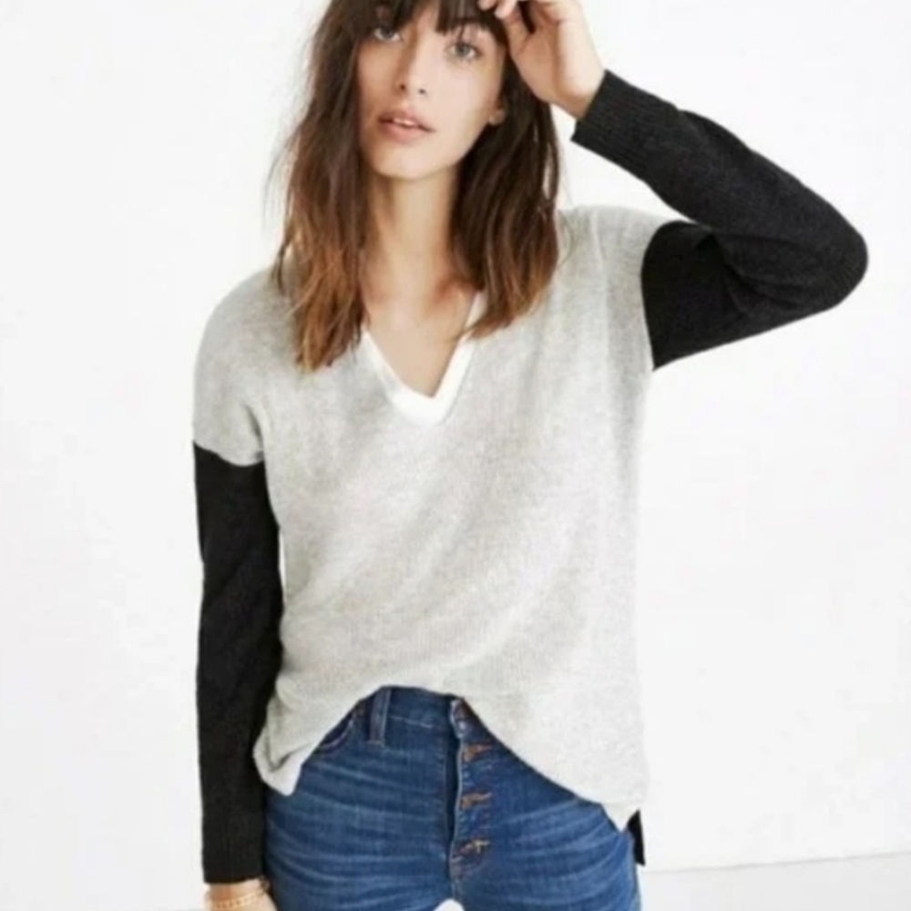 Madewell Warmlight V Neck Colorblock Sweater Women's Size XS